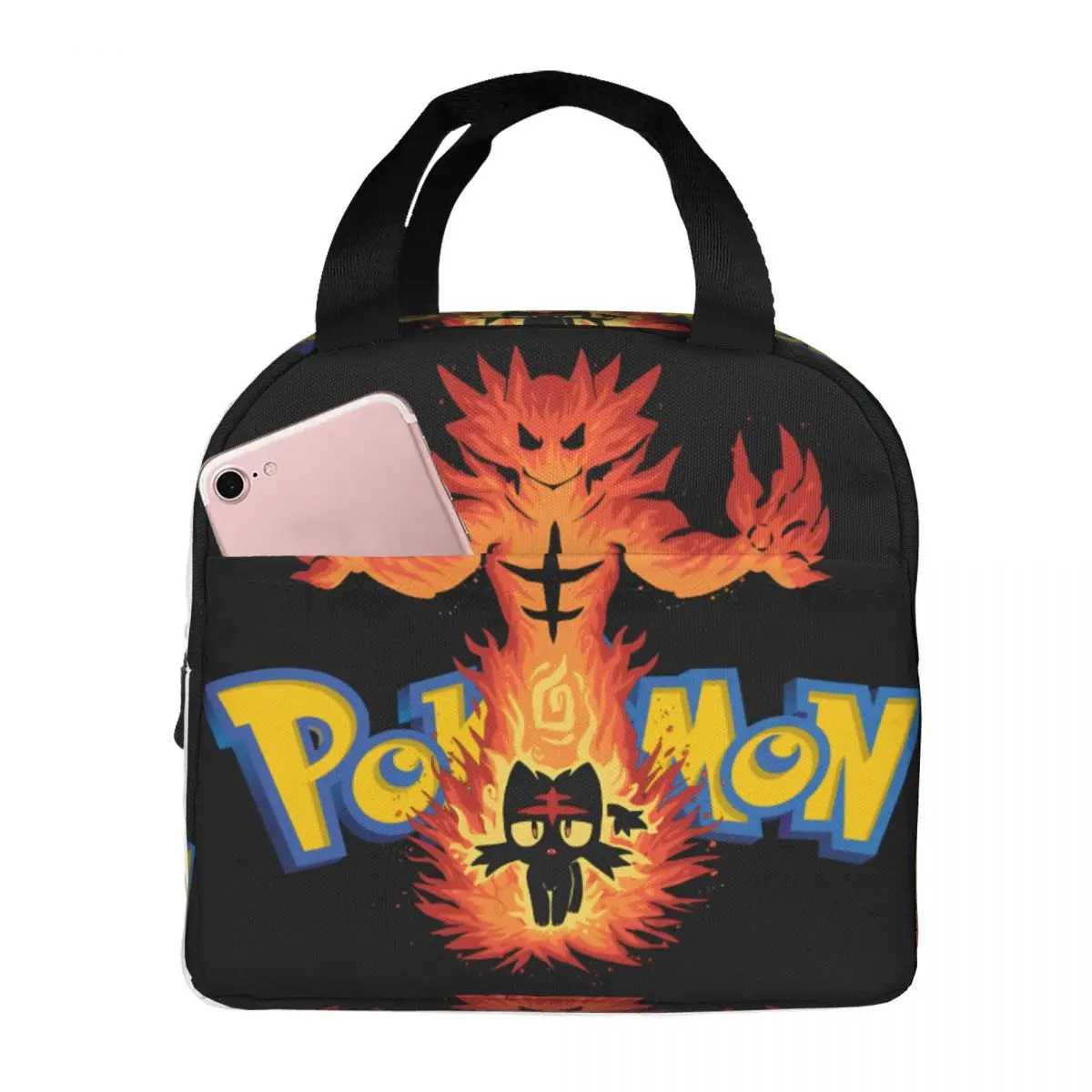 

Outdoor Silhouette Fire Cat Evolution Zipper Closure New Arrival Pokemon Lunch Container Female Food Pouch