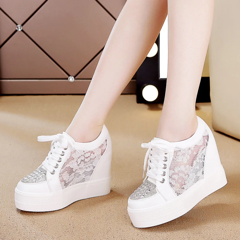 Elegant Chunky Sneakers Women\'s High Heels Platform Sports Sneakers White Leisure Lady Casual Woman Wedges Shoes Creepers C0014