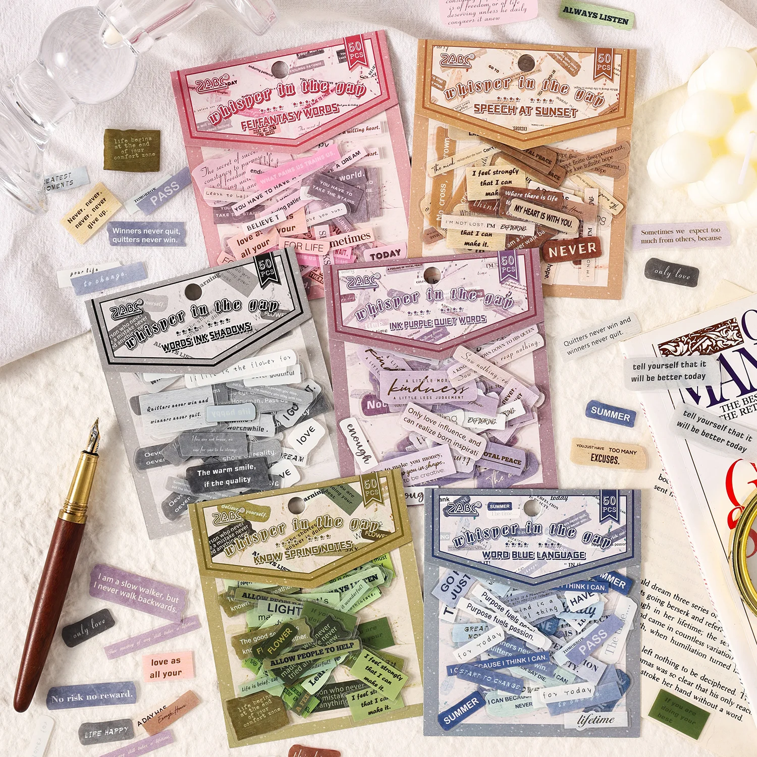 

JIAMEI 50pcs/pack Creative Aesthetic English Short Sentence PET Sticker DIY Scrapbooking Decor Journal Supplies