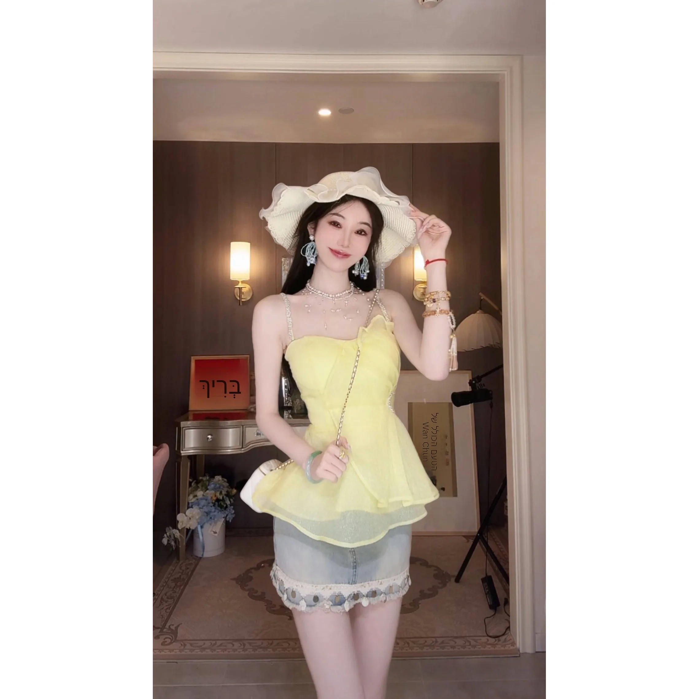 

Летняя модная джинсовая юбка Sy Sweet Girl с пайетками и кружевом, А-силуэт, средней длины, с завышенной талией, из смесового хлопка