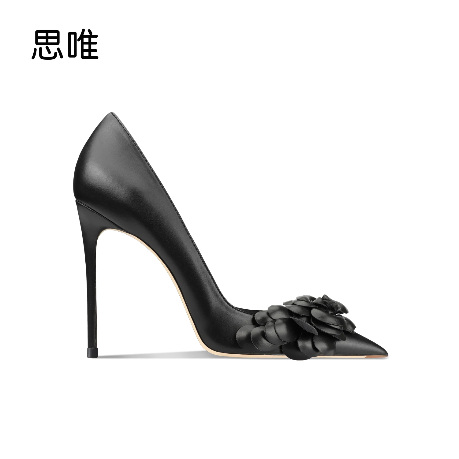 luxury women\'s shoes 2024 Star Style Black Flower Leather Shoes For Woman Pointed toe High Heels Sexy Party Pumps Ladies shoes