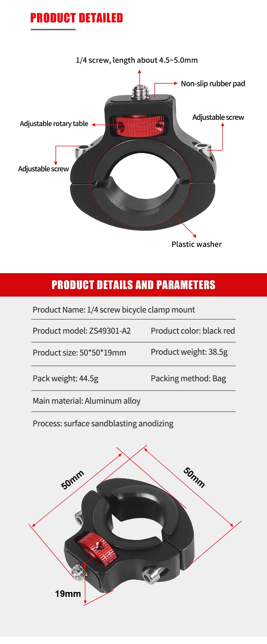 1/4 Schraube Motorrad Lenker Clip Halter Fahrrad Klemme Lenkrad Halterung Metall für Gopro 13 Insta360 DJI OSMO 360 Action Kamera – Detail 7