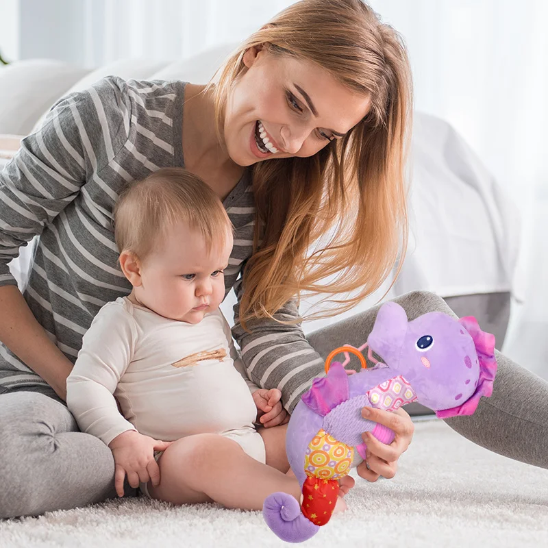 Sonajeros musicales de caballito de mar para bebé, juguetes de peluche infantiles, juguete suave con colores brillantes, papel de sonido arrugado, juguetes para recién nacidos, regalos