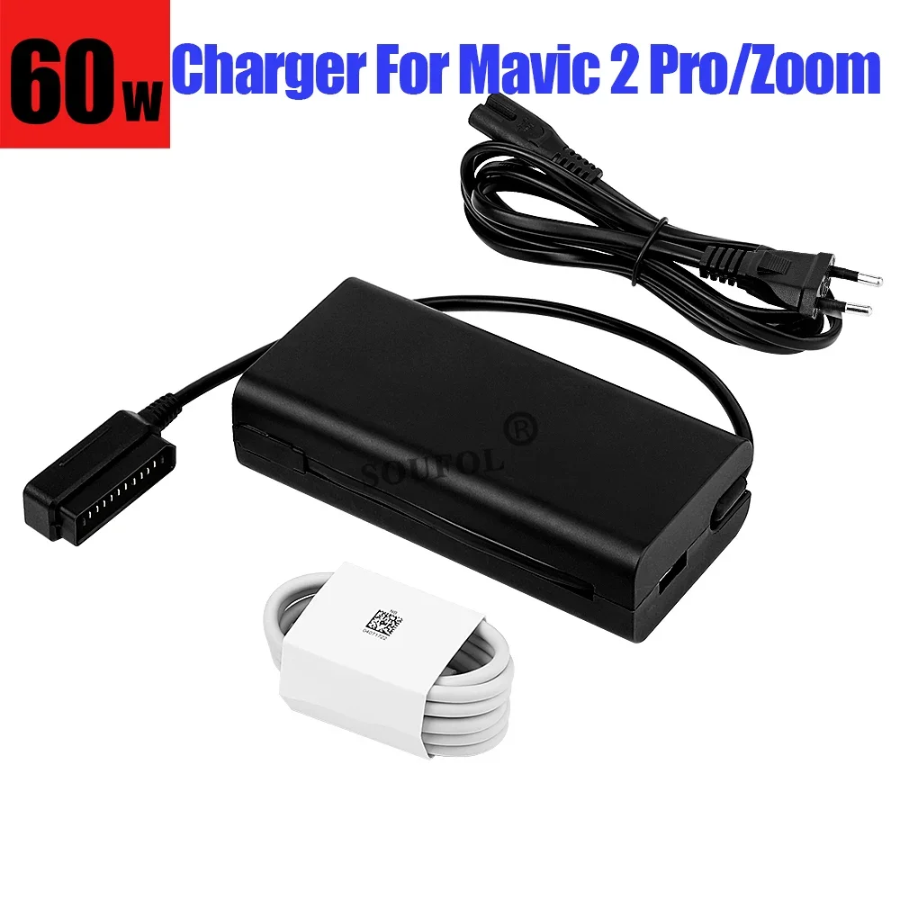 

EU US UK Plug 60W Charger For Mavic 2 Pro/Zoom 60W Adapter With Fast Smart Micro Usb Rechargeable Charger and AC Cable