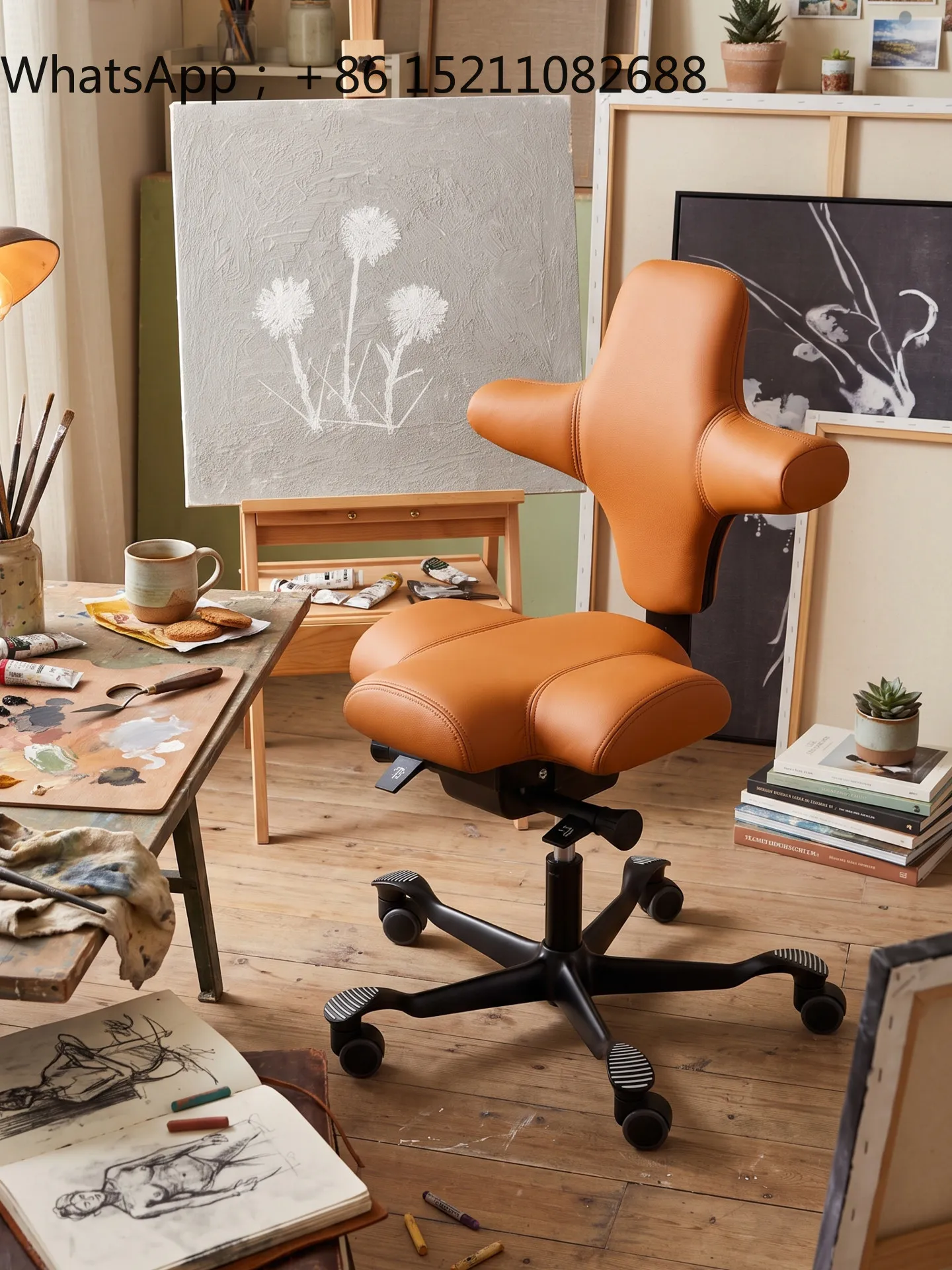 LLY Horse Riding Cowhide Soft-Wrapped Study Chair, Genuine Leather Computer Chair, Ergonomic Comfortable Boss Office Chair
