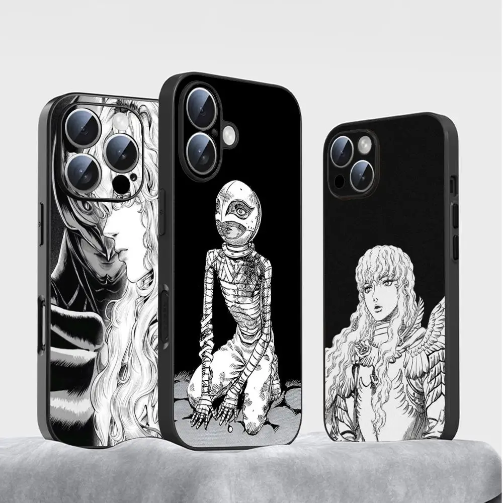 Griffith hot blood anime pattern ins Phone Case For iPhone 16 15 14 13 12 11 Plus Mini Pro Max Soft black Shockproof Cover