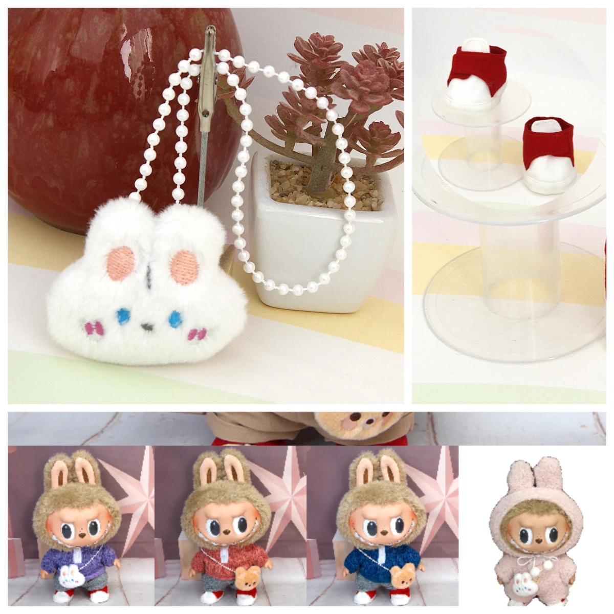 

3.0 Labubu accessories plush cute bag doll costume set Labubu college style casual vest set for 15/7cm dolls