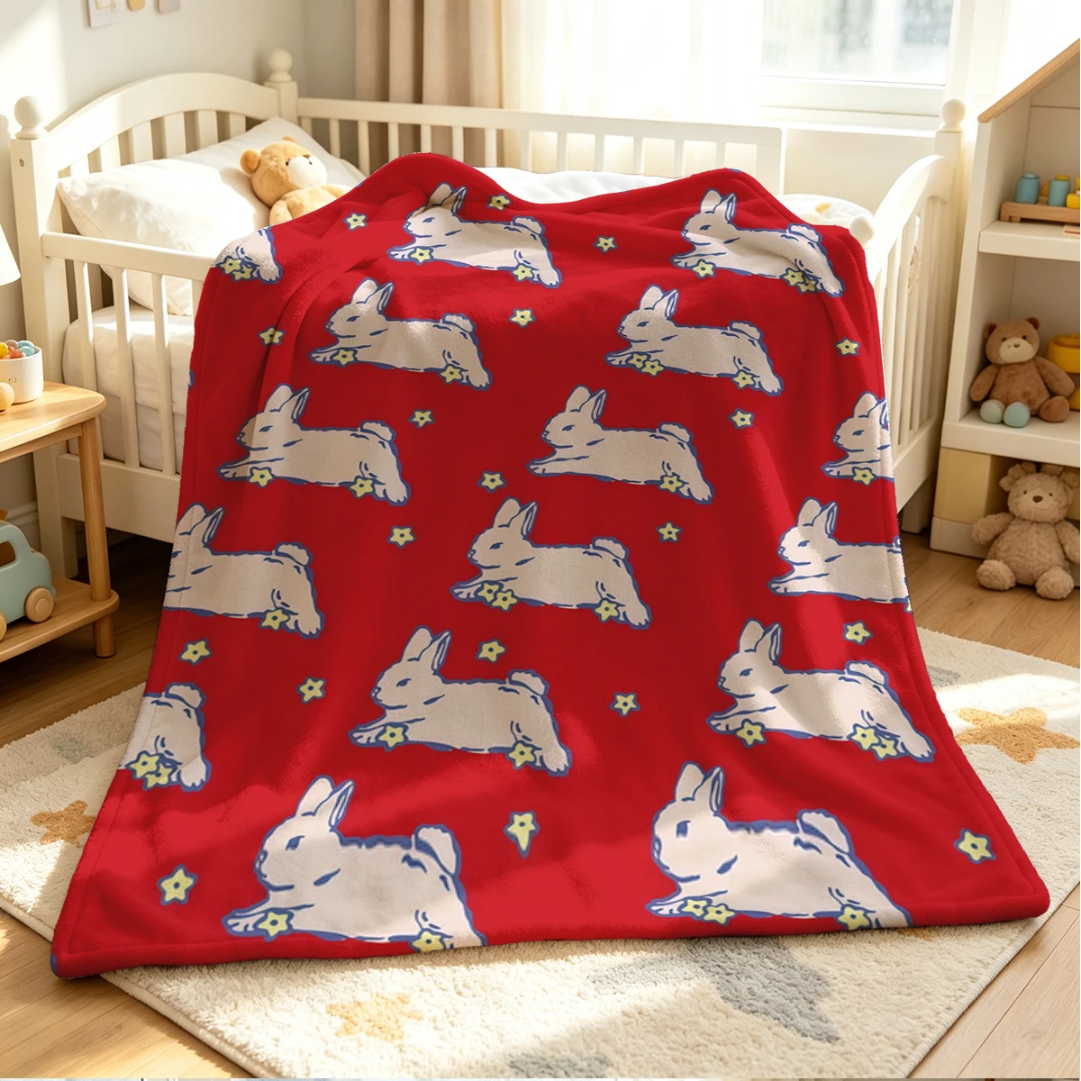 Rabbit March Flannel Blanket Warm Soft Halloween Christmas Couch Warm Cozy Decorative Decor Gift for All Season