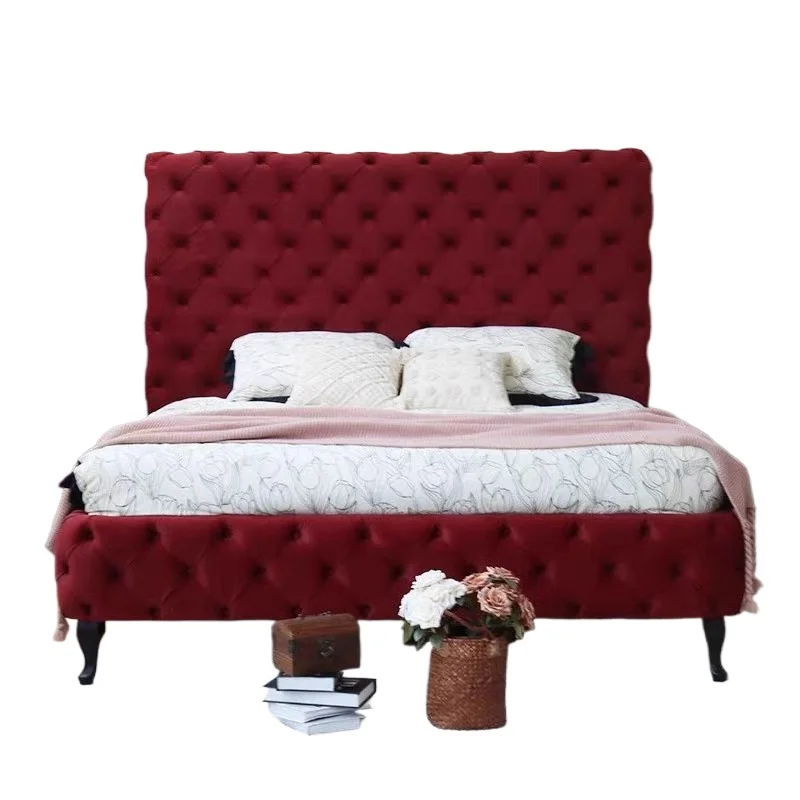 French cream wind, fabric bed, soft bag villa, European bed