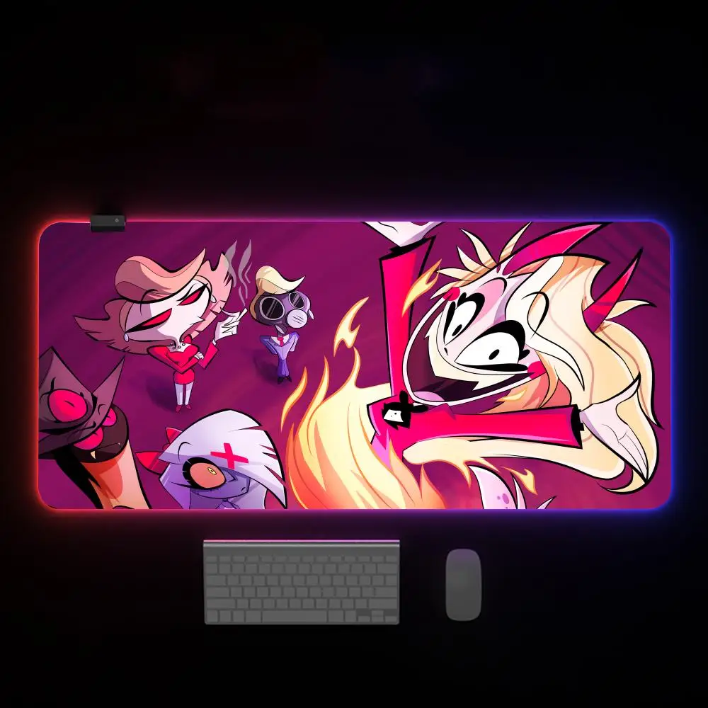 H-Hazbin Hotels Alastor Mouse Pad Large keyboard luminous mouse pad, RGB streamer, LED gaming internet café table mat, home keyb