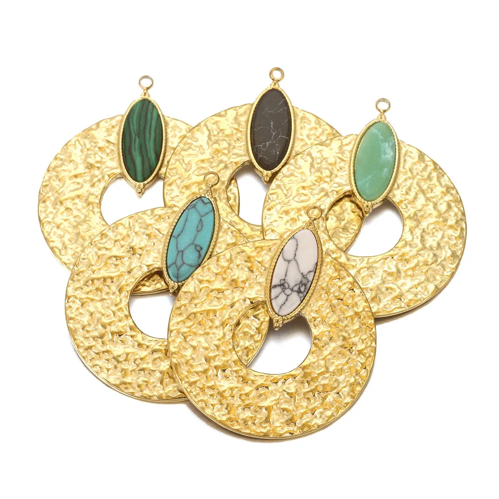 2pcs Natural Stone Stainless Steel Boho Large Round Charms For Jewelry Making Earring Pendants Connectors for DIY Jewelry Making - Image 2