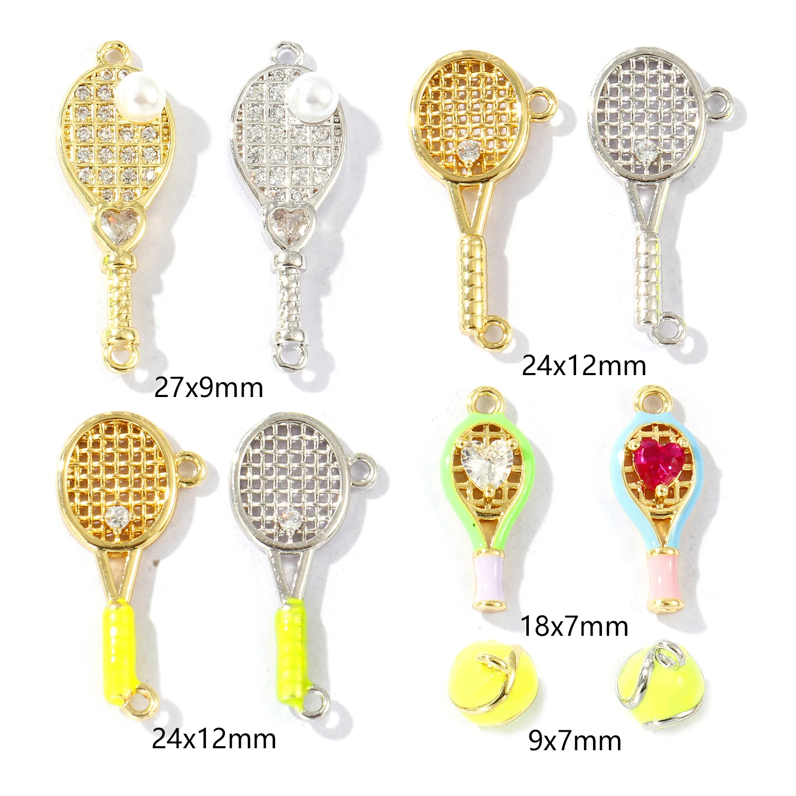 2 PCs Brass Sport Connectors Charms Pendants 18K Gold Plated Racket Tennis Pendants For DIY Necklace Jewelry Making Findings
