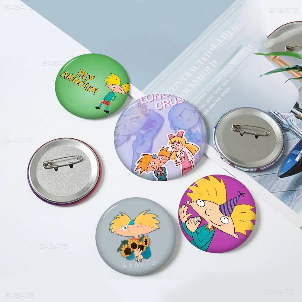 H-Hey A-Arnold Cartoon Soft Button Pin Round Metal Badge Lapel Pin Parts Gift Friends Kid Jewelry