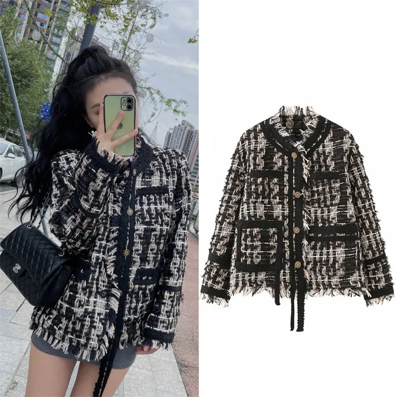 

Женская куртка, осень 2023, новый плотный твид, однобортный кардиган с длинными рукавами, элегантный женский стиль, модный и уникальный