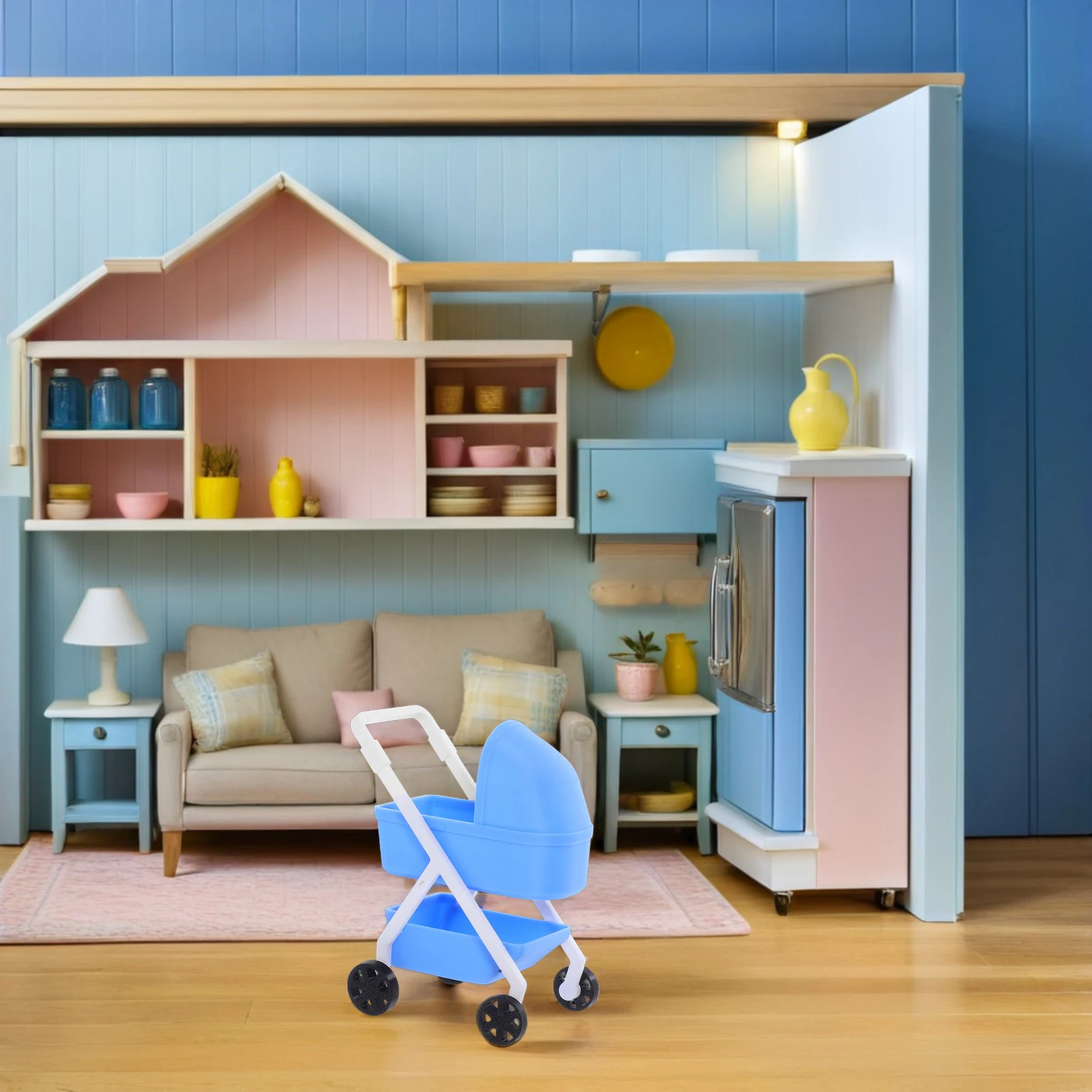 

Realistic 1:12 Mini Stroller High Simulation Ready Use Dollhouse Nursery Scene Decoration Kids Pretend Play Pram Pushchair