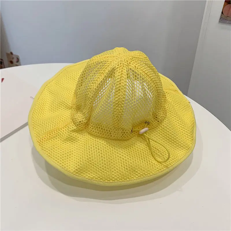 1-5Y Baby Mesh Net Hat Summer Breathable Sun Basin Cap For Boys Girls Cartoon Big Eaves Bucket Hats Beach Children Fisherman Cap