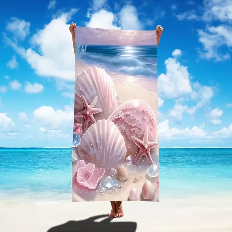 Pink Seashell Starfish Beach Towel Microfiber Quick Dry Absorbent Sand-Free Summer Pool Bath Towel for Women