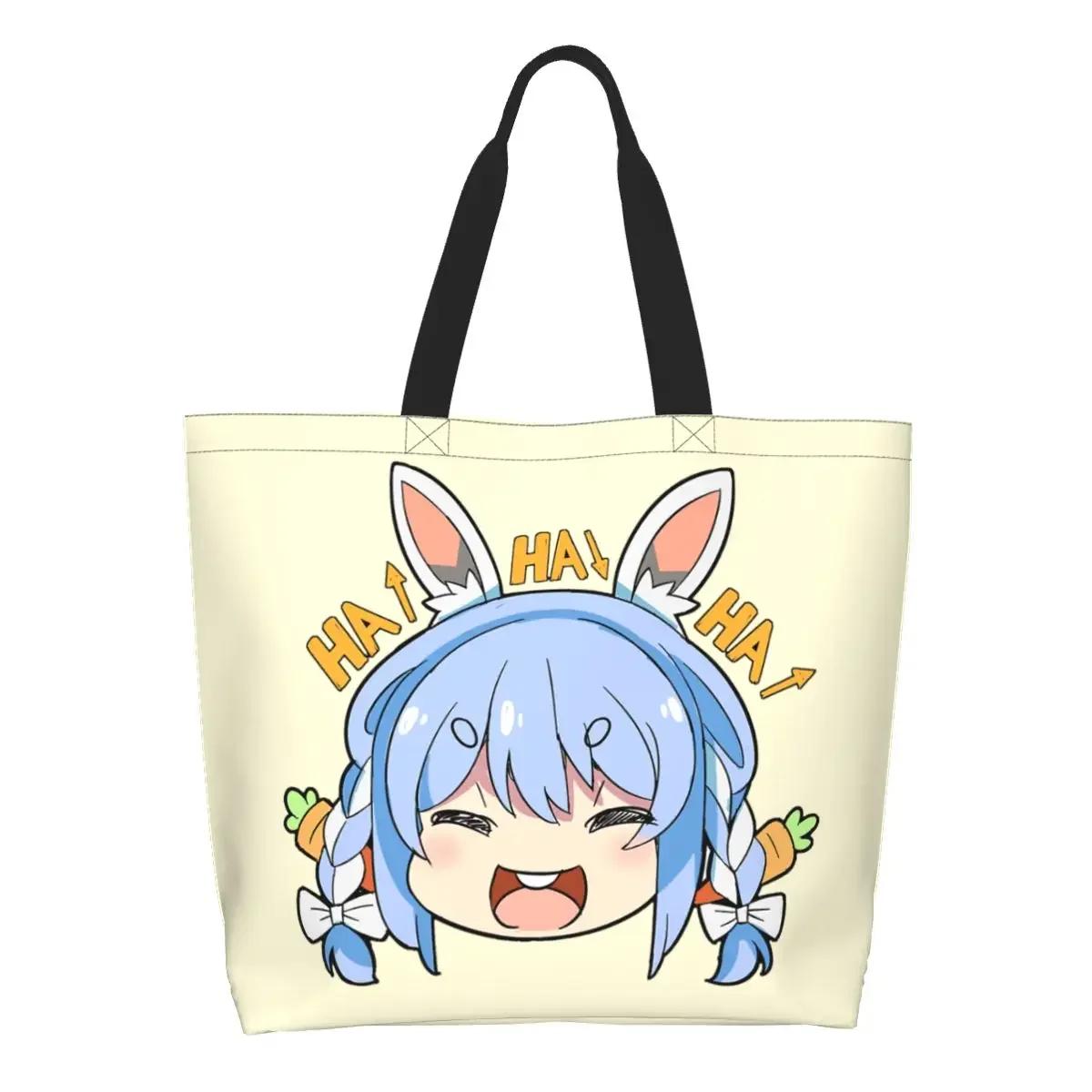 

Chibi Usada Pekora Laugh Chibi 88 Groceries Shopping Bag Canvas Shopper Tote Shoulder Bag Large Capacity Durable Handbag