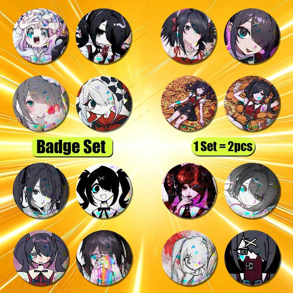 For Ame Chan Needy Streamer Overload Badge Pin Insignia 2 Pcs Set Round Button Emblem Laser Film Clothes 32mm Custom