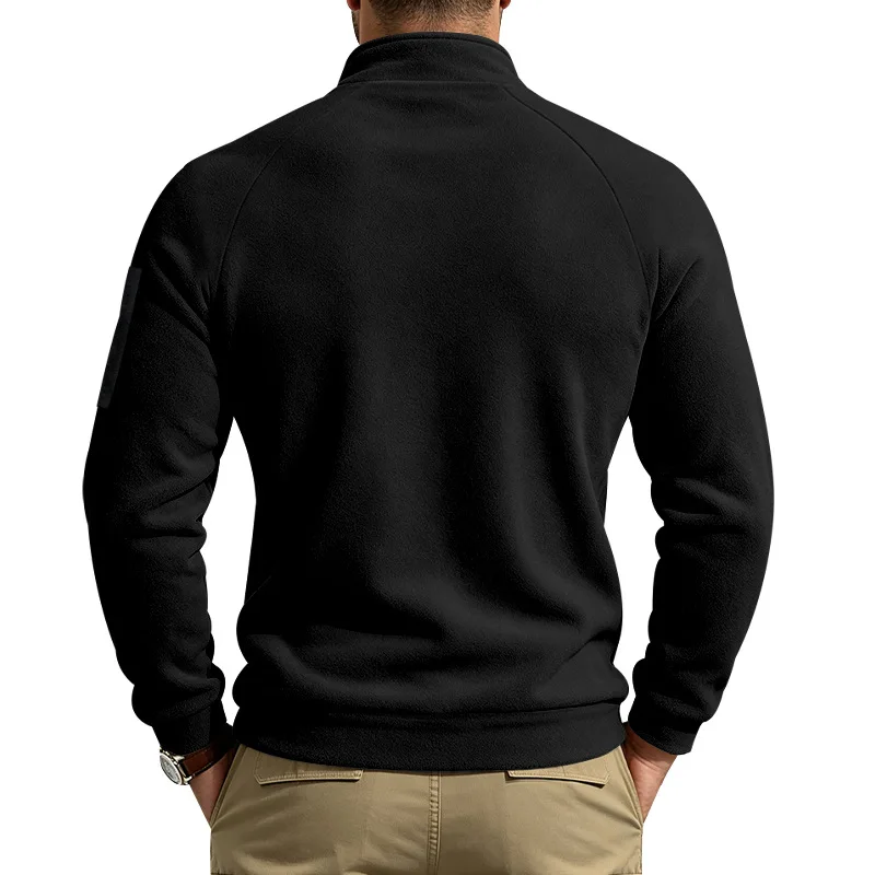 Herren Herbst-Winter Schwerlast-Fleece-Sweatshirt, Stehkragen, Doppelreißverschluss, Lose Warme Outdoor-Wander-Freizeitjacke – Detail 6