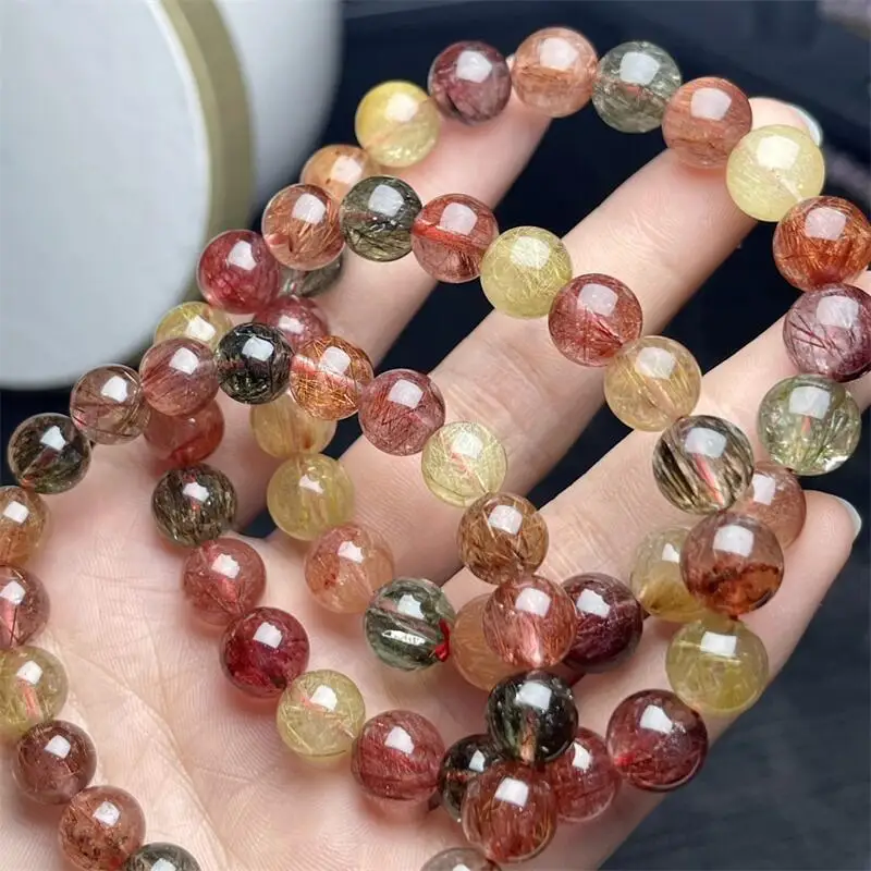 Natural Colored Rutilated Quartz Bracele String Charms Handmade Fortune Energy Mineral Woman Amulet Jewelry Gift 1PCS 8/9/10MM