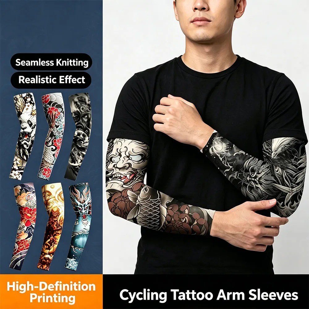 6Pairs)Sleeve Tattoo Ice Silk Sleeves Summer Cool Refreshing Sun Protection Arm Protector Sleeve Gloves Elbow Pad Popular Online