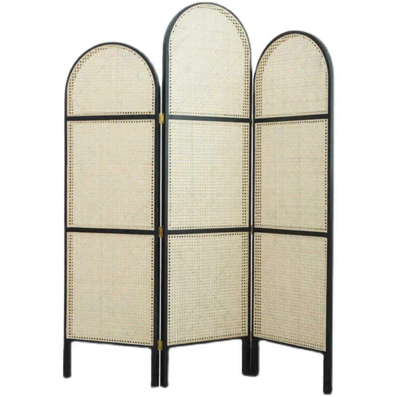 

Rattan handmade Japanese folding retro screen partition living room solid wood rattan entrance bedroom mobile modern