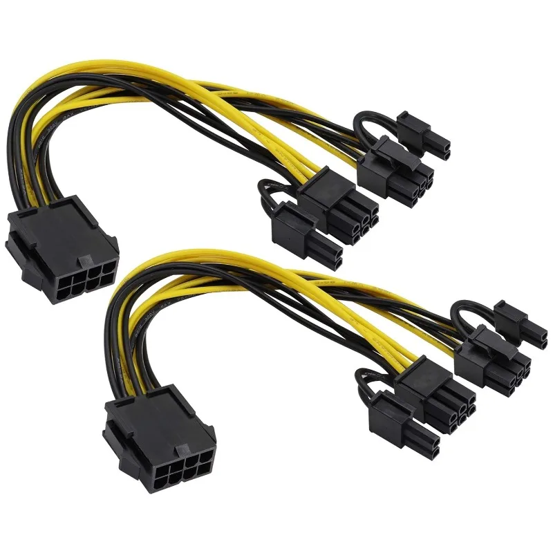 2PCS GPU VGA PCIe 8 Pin Female To Dual 2X 8 Pin (6+2) Male PCI Express Power Adapter Y-Splitter Extension Cable 9-inch(23cm)