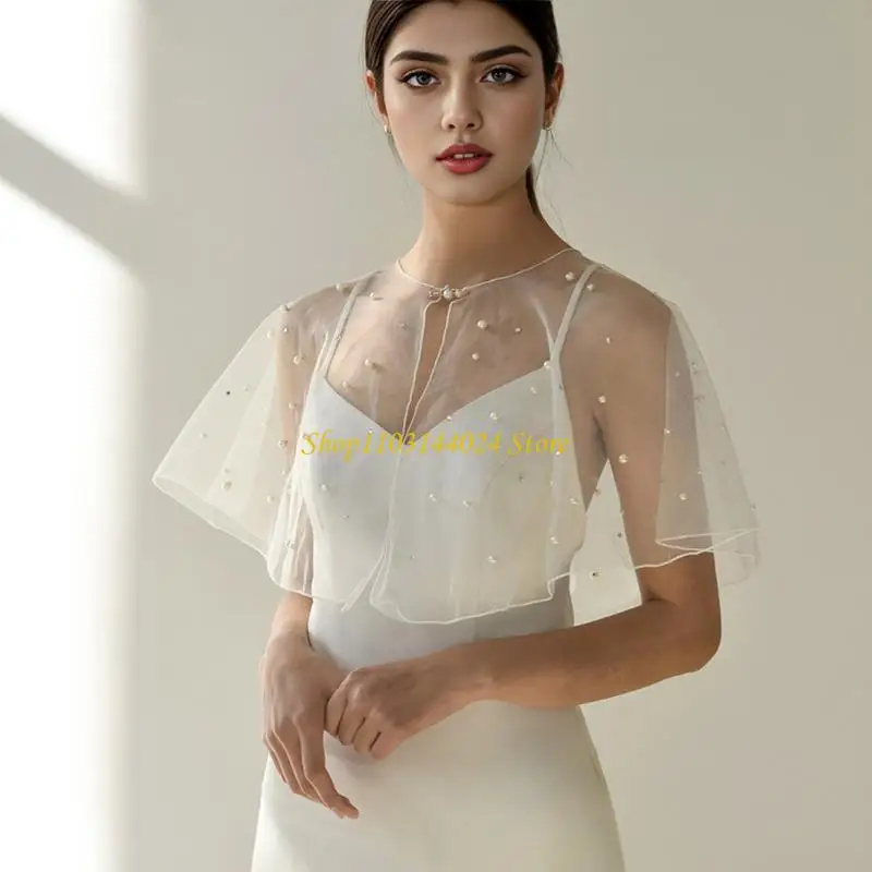 N5KE Elegant Pearls Rhinestoned Wedding Shawl for Brides and Women Comfortable Wear