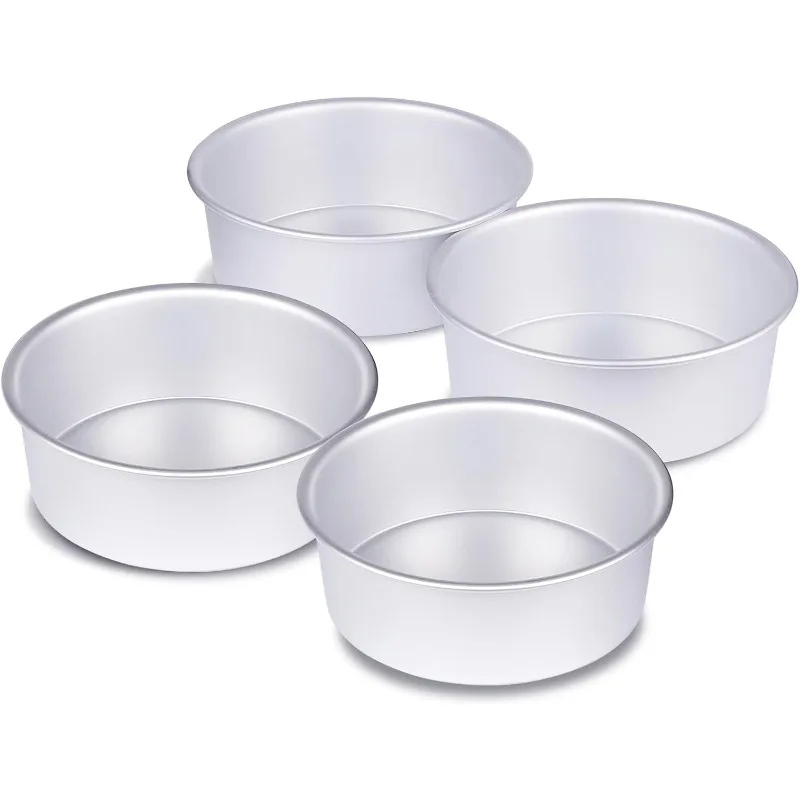 4 x 2 inch Round Cake Pan Set of 4, Aluminum Baking Pans for Mini Cakes, Heavy Duty Non-Stick, Evenly Baking Tools for Home Kitchen, Birthday Wedding Anniversary