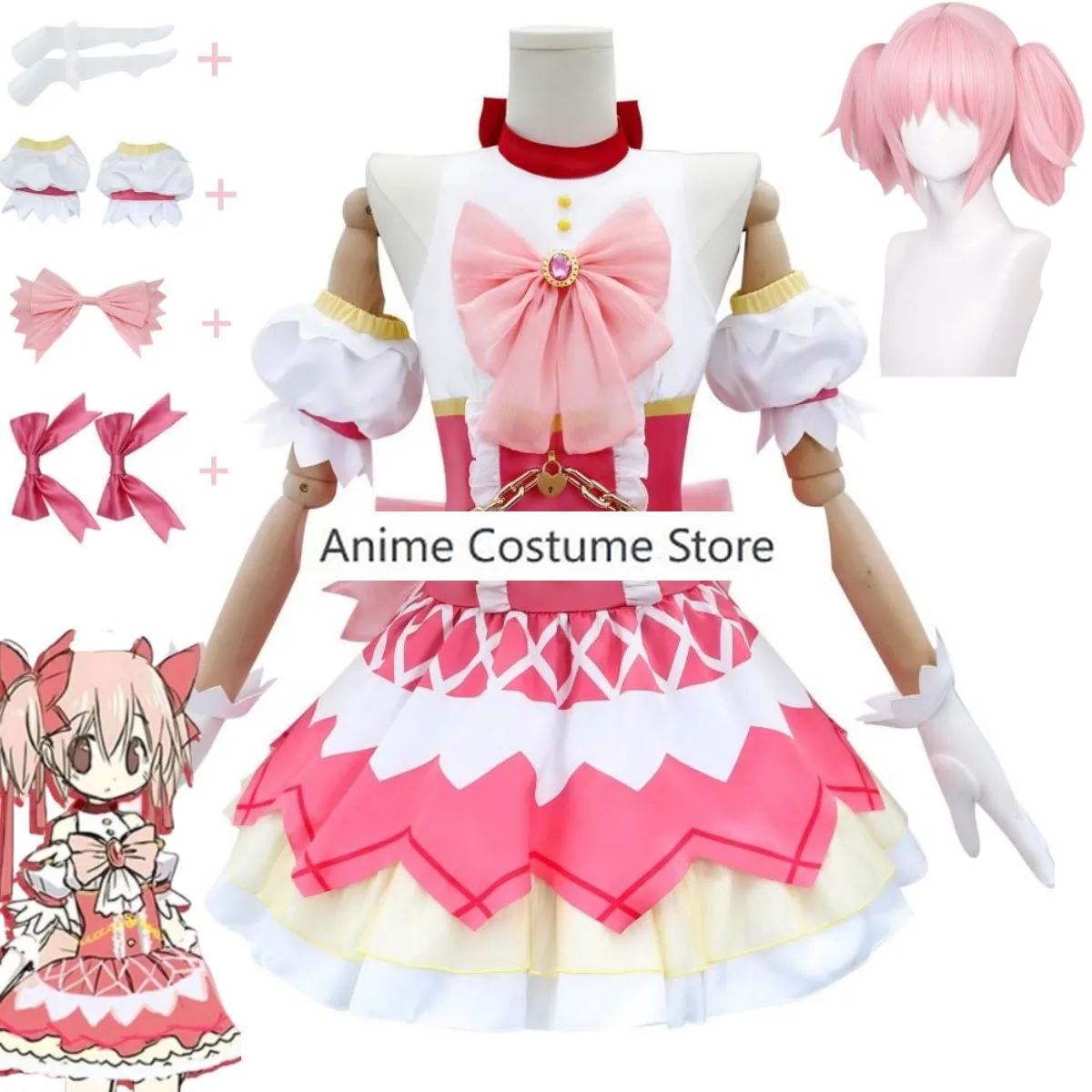 Anime Puella Magi Madoka Magica Kaname Madoka Cosplay Costume Magical Girls Ultimate Pink Dress Lolita Shoes Woman Kawaii Suit