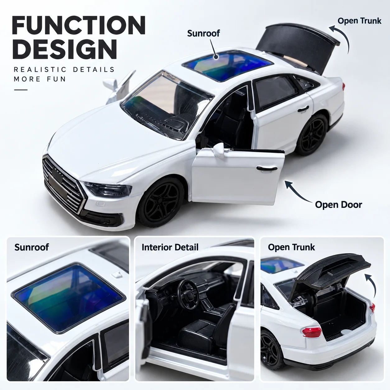 (Corrugated Box) 1/36 Scale, Modern 4-Door Sedan Style Toy Car, Powerful Spring, Metal Casting, the Best Gift.