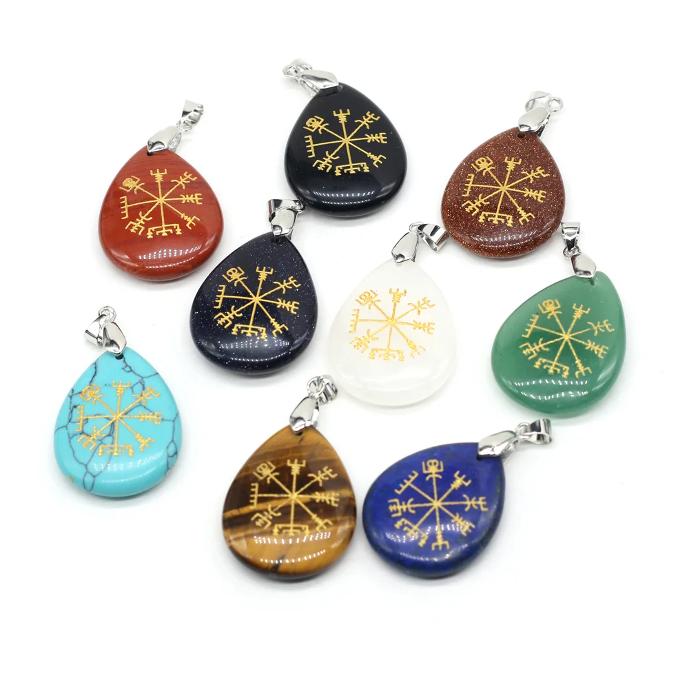25x35mm Natural Stone Crystal Reiki Healing Gemstone Pendant Teardrop Shape Charms for Jewelry Making DIY Necklace Accessories