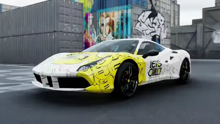 Personal Custom Gloss White to Yellow PVC Custom Cartoon Painted Gradient Printed Stickers Vinyl Car Color Changing Film