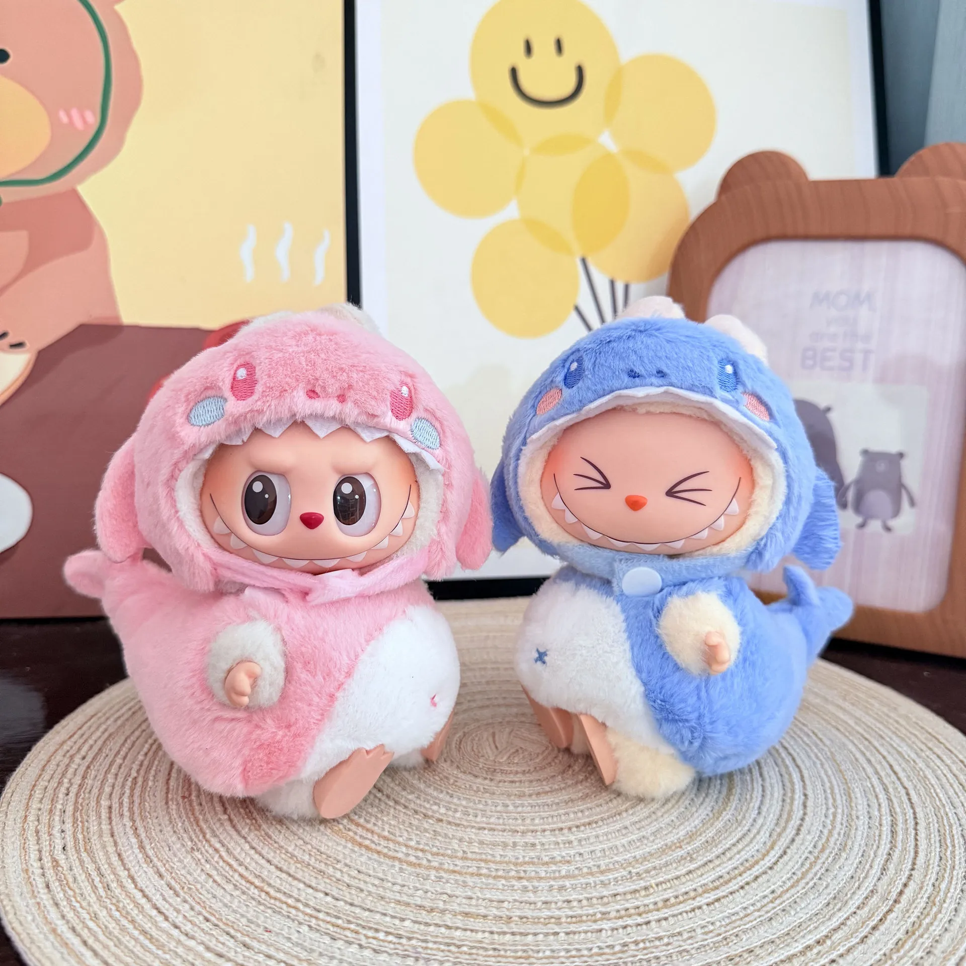 

Clothes For Labubu 15/17Cm Dolls Gen 1-3 Pink Shark Bee Dinosaur Plush Set Apparel Hanging Accessories
