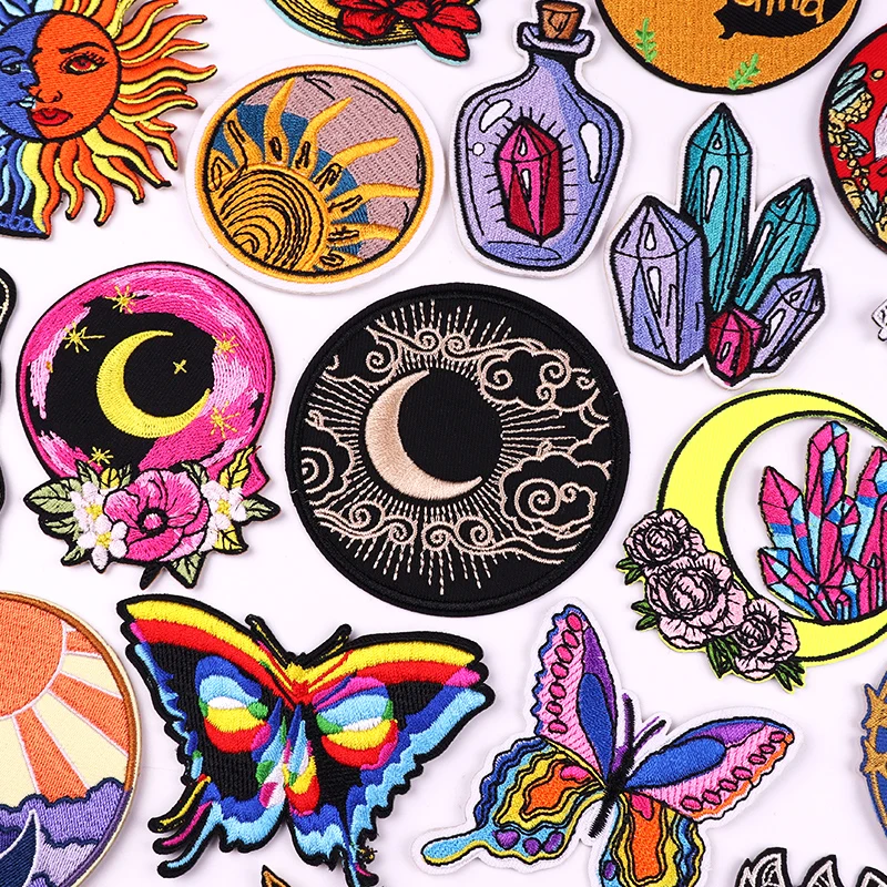 Rainbow Butterfly/Cartoon Embroidery Patch Sun Moon Sew Patch Iron On Patches For Clothing thermoadhesive Patches On Clothes DIY