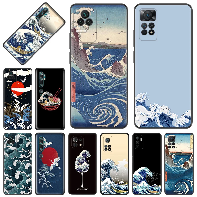 Phone Case for Redmi Note11 Pro 10S 11S 10A 10C Xiaomi 11T 10T 10 11 Lite The Great Wave off Kanagawa Soft Black Anti-Drop Cover