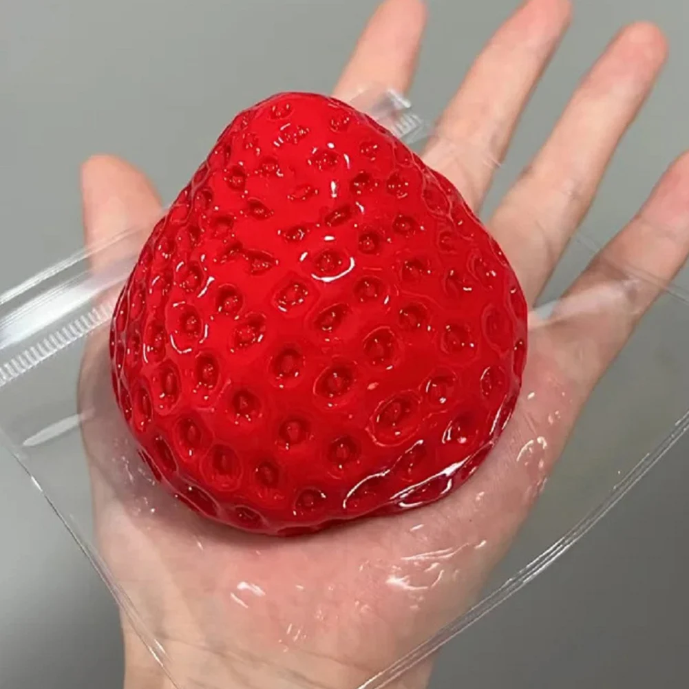 Kawaii Squishies PVC Toy Slow Rebound Big Strawberry Taba Squishies Toy Reusable Strawberry Sensory Toy for Stress Relief