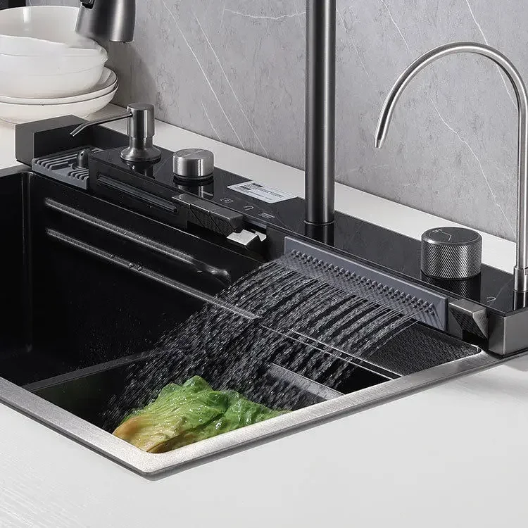 

Customized Design Thickened Piano Key Multifunction Sink Anti-Scratch LED Digital Display Waterfall Kitchen Sink
