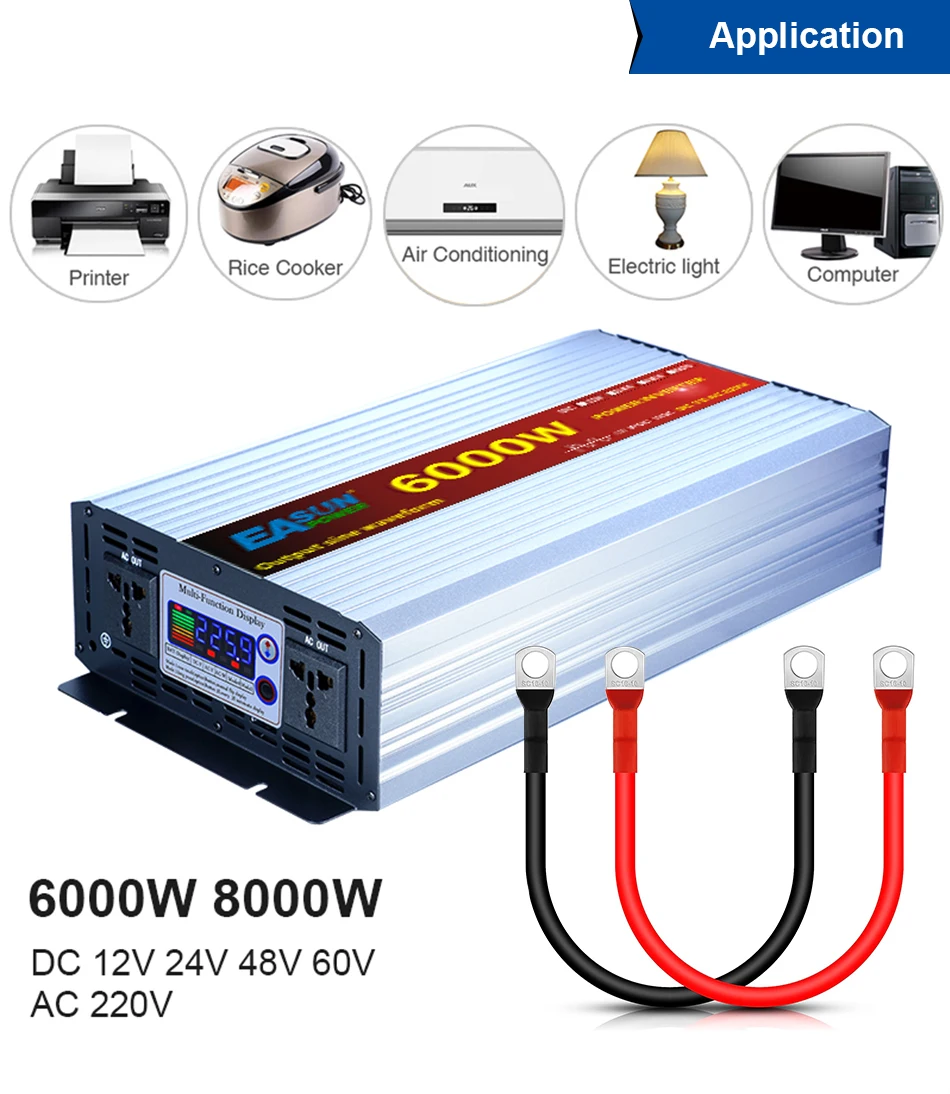 Easun Power 순수 사인파 인버터, 8000W DC AC 자동차 인버터, 12V, 220V 인버터 전력 8KW, 24V, 48V