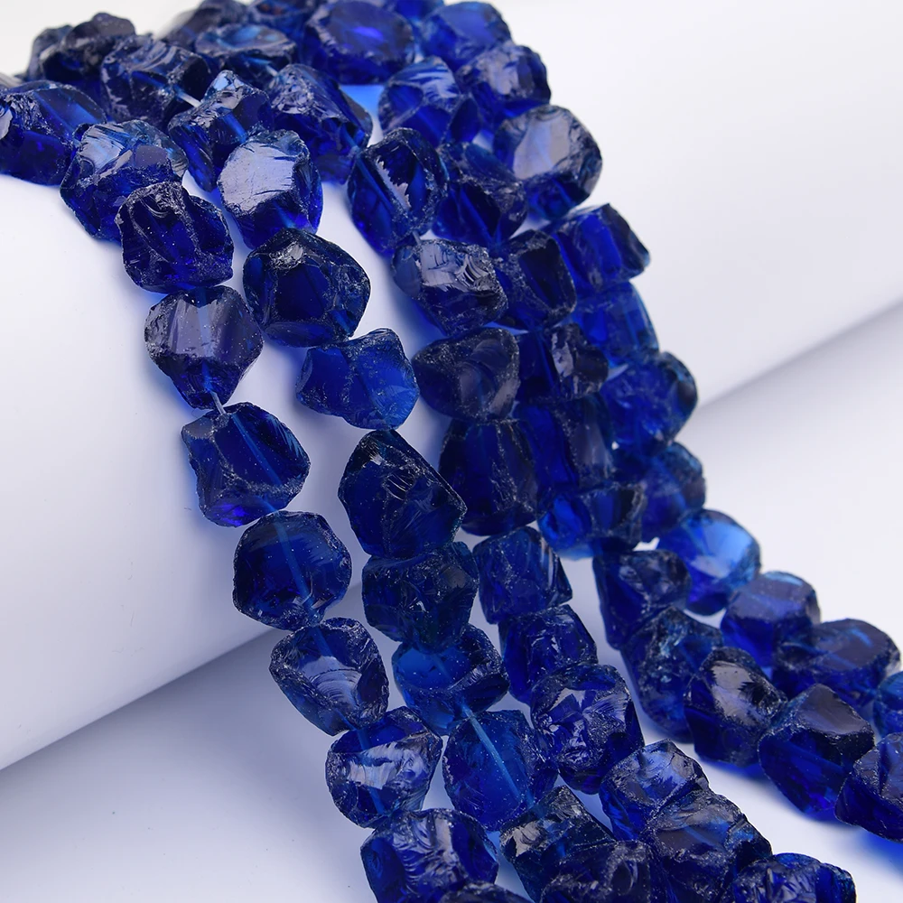

APDGG Natural Lapis Blue Glass Rough Nugget Loose Beads 15" Strand Jewelry Making DIY Accessory