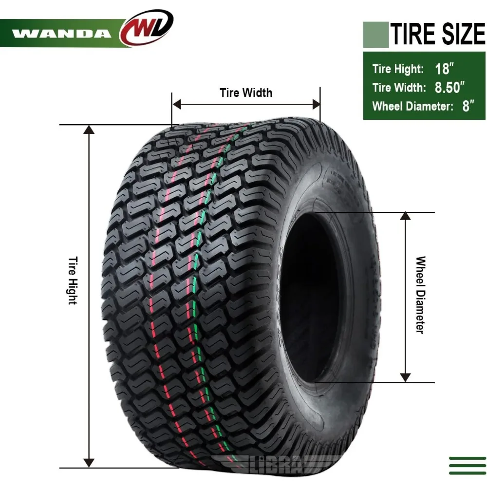 

Set 2 18x8.50-8 Lawn Mower Utiility Cart Turf Tires 18X8.5X8 P332-13028