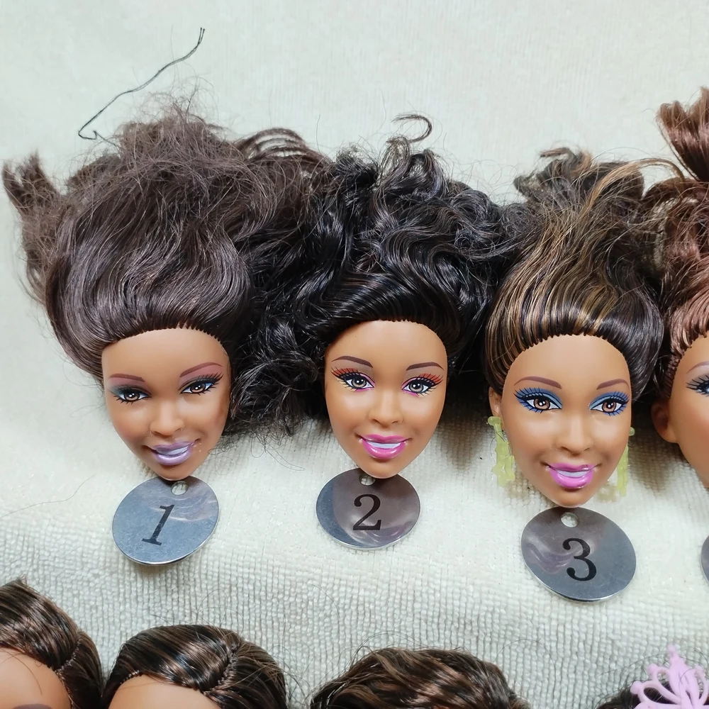 B29-7 Original Foreign Trade Africa Beauty 1/6 OOAK NUDE Rarely Doll Head Mussed Black or Brown Hair for DIY Soft PVC Head A