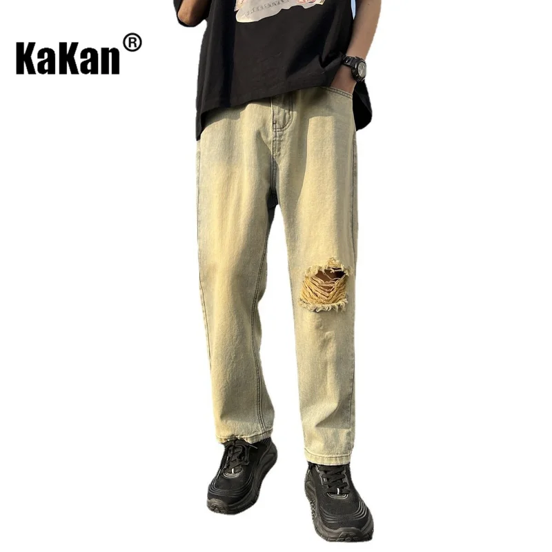 Kakan - European and American New Men's Loose Straight Leg Jeans, Vintage Washed Old Worn Long Jeans K24-ASN716