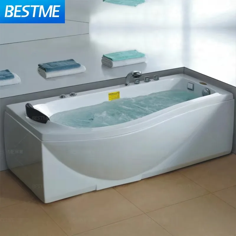 China Supply White Acrylic Portable Whirlpool Bathtub With Waterfall Intake Freestanding Rectangle Massage Bathtub Ceramic Price