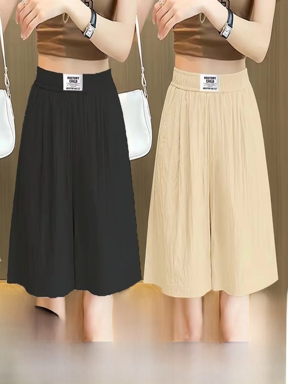 Ice Silk High Waist Short Pants Women's Casual Five-Quarter Length Commute Style Korean Fashion Sporty Two-Piece Set