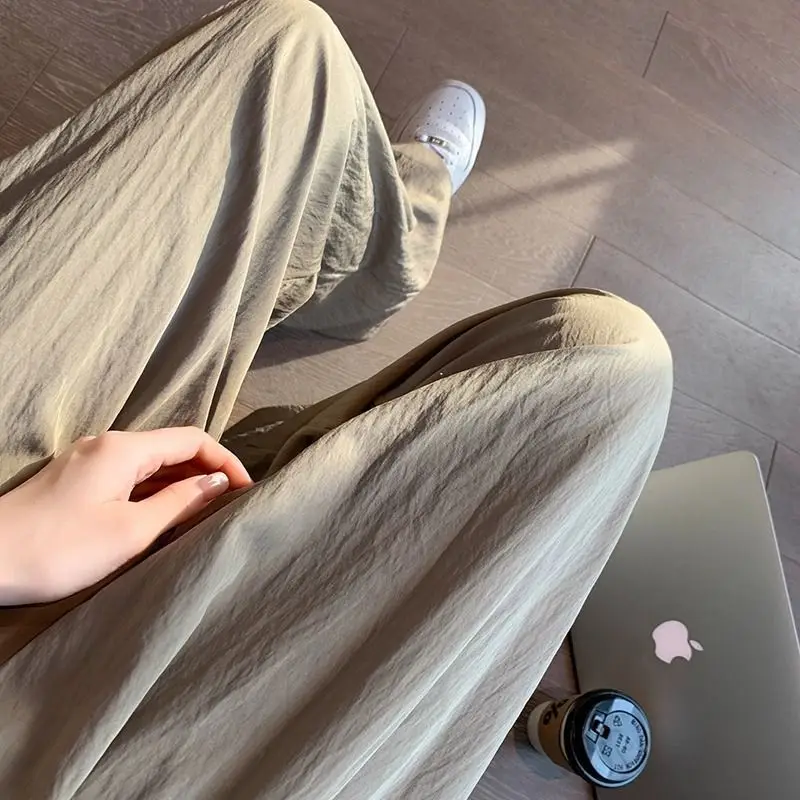 2025 New Ice Silk Yamamoto Pants Women's Summer Thin High Waist Slimming Drapey Cool Casual Wide Leg Pants Commute Korean Sle