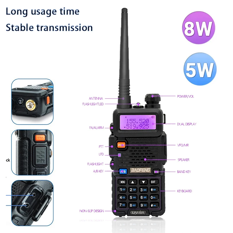 1/2 SZT. Baofeng UV 5R walkie talkie zdalna komunikacja dwuzakresowy VHF UHF FM transceiver dwukierunkowe szybkie ładowanie USB