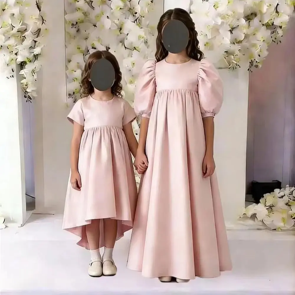 Communion Tulle Short Sleeve Pearl Princess Ball Birthday Tulle Flower Girl Dress Applique Pageant Dress Gown for Wedding First