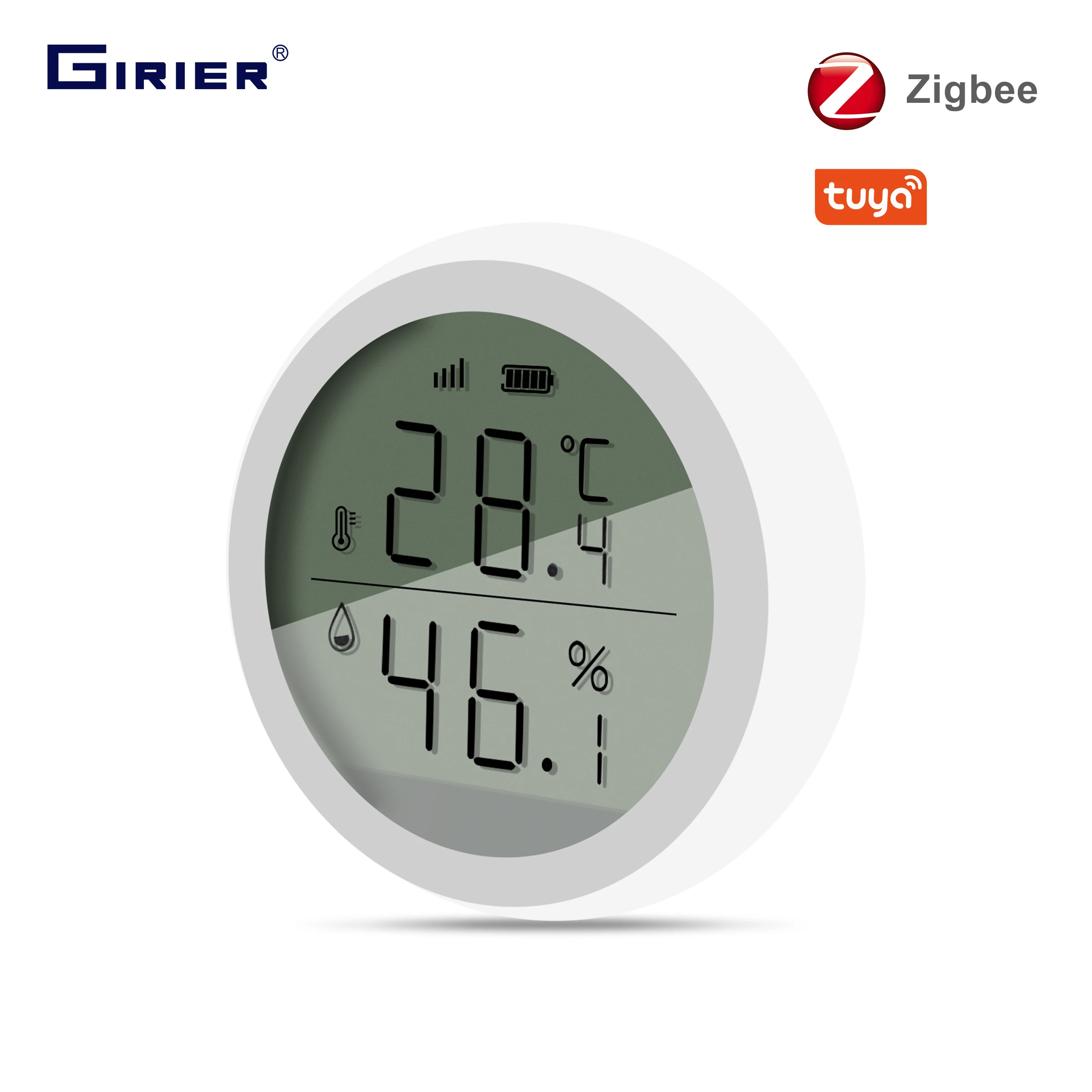 GIRIER Tuya ZigBee Smart Temperature and Humidity Sensor with LCD Digital Display, Works with Smart Life App, Hub Reuqired